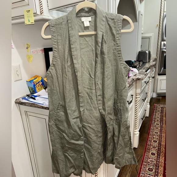 st. Tropez linen large lapel collar vest w pockets - Picture 5 of 6